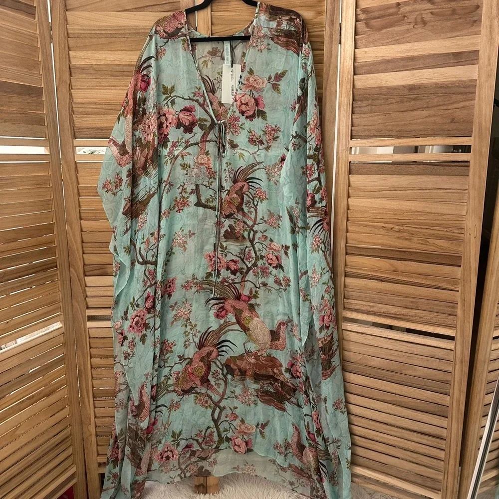 SKIMS X Roberto Cavalli Long Green Floral Print Kaftan S NWT